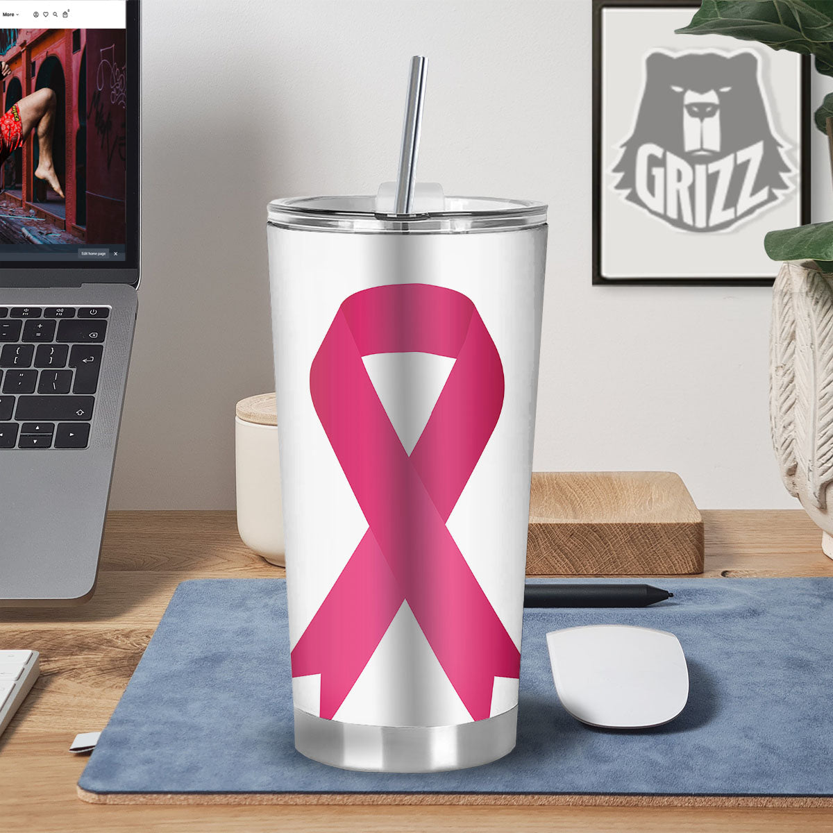 Breast Cancer White And Pink Print Tumbler-grizzshop