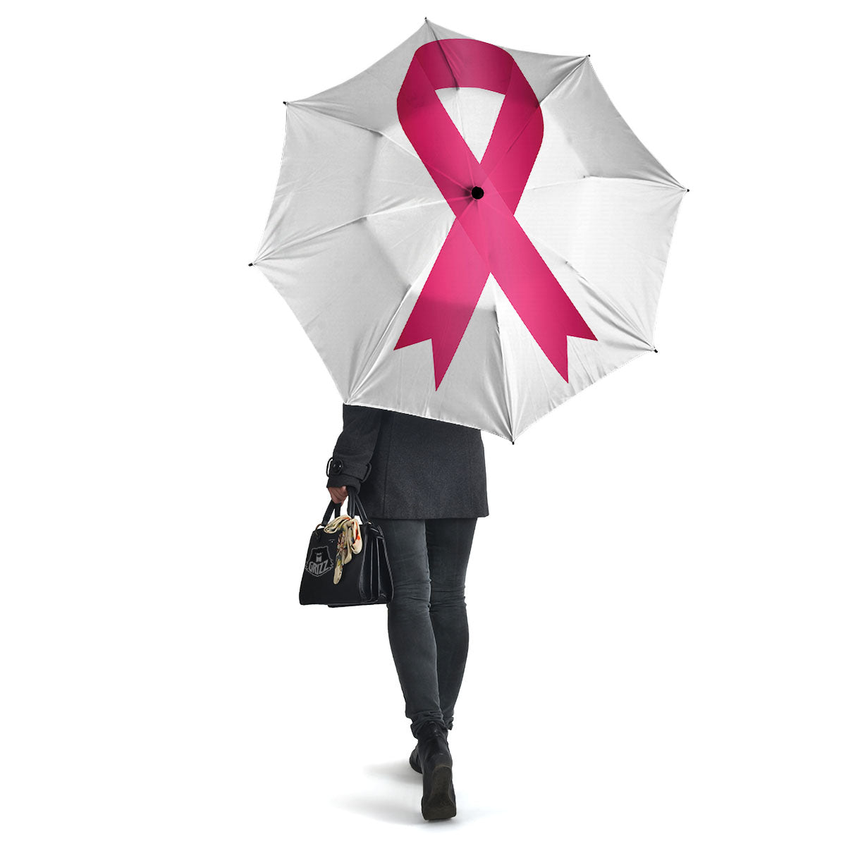 Breast Cancer White And Pink Print Umbrella-grizzshop