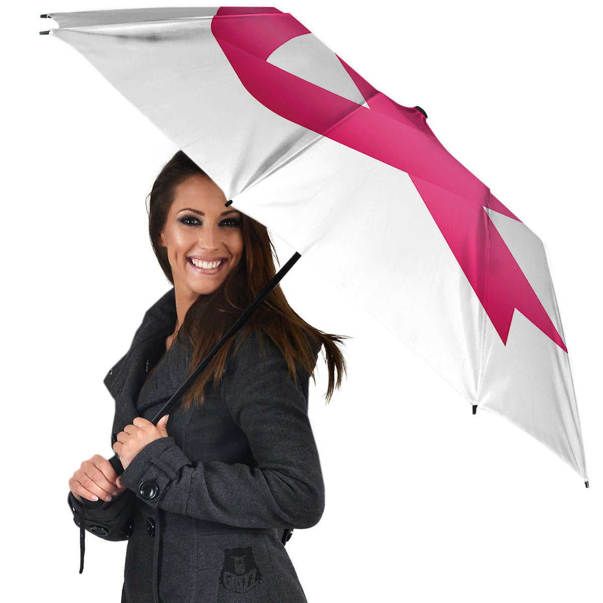 Breast Cancer White And Pink Print Umbrella-grizzshop