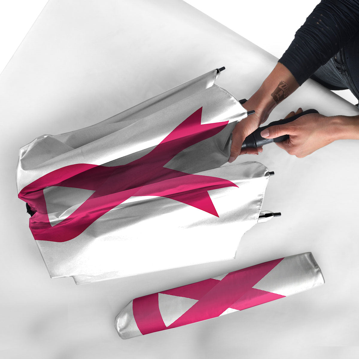 Breast Cancer White And Pink Print Umbrella-grizzshop