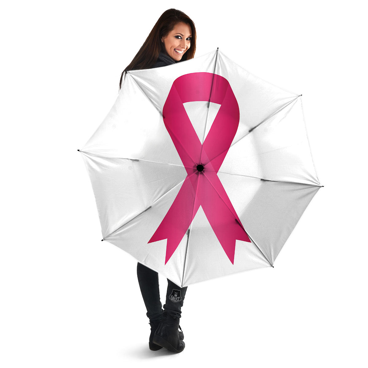 Breast Cancer White And Pink Print Umbrella-grizzshop