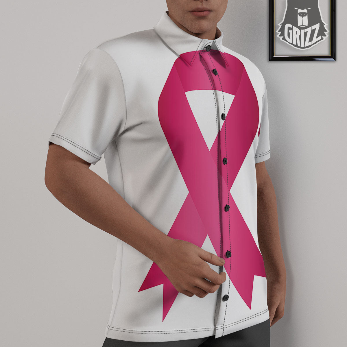 Breast Cancer White And Pink Print Untucked Shirts-grizzshop