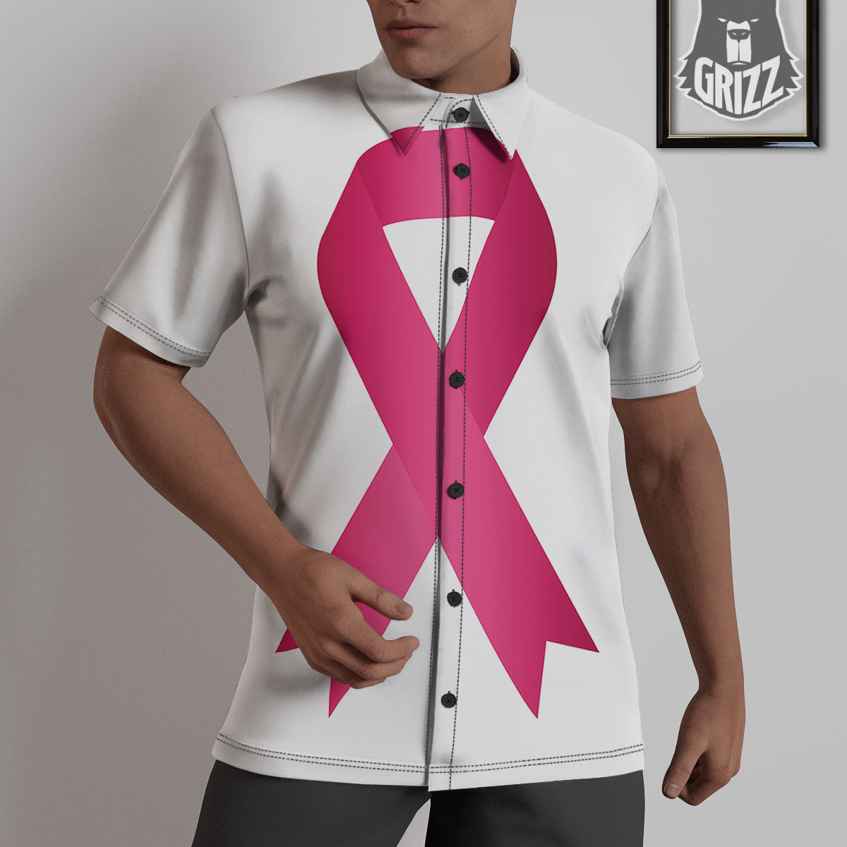 Breast Cancer White And Pink Print Untucked Shirts-grizzshop