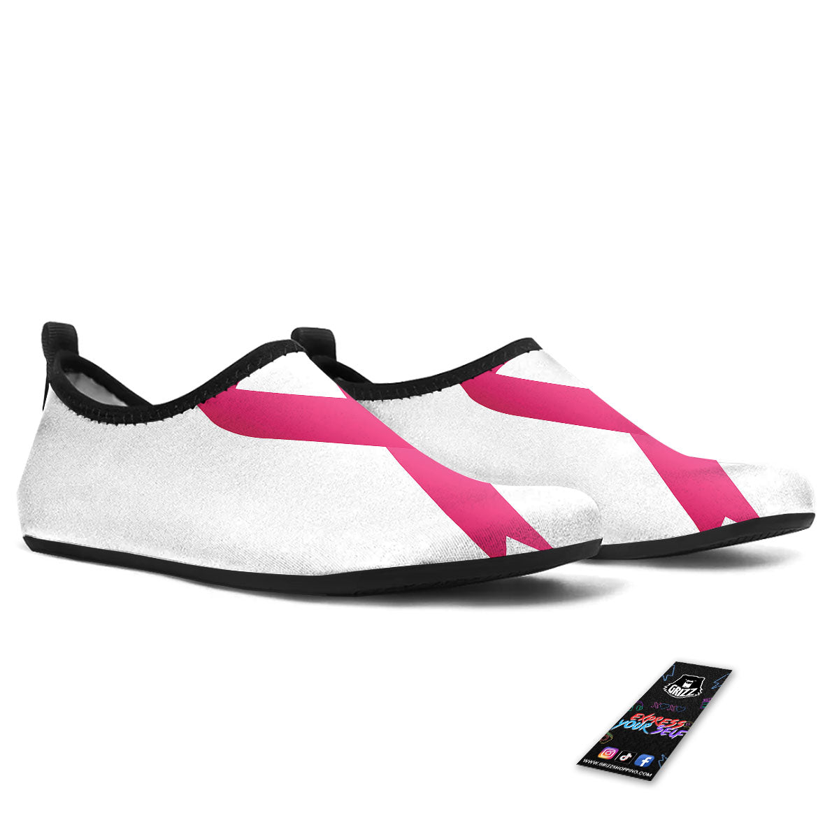 Breast Cancer White And Pink Print Water Shoes-grizzshop