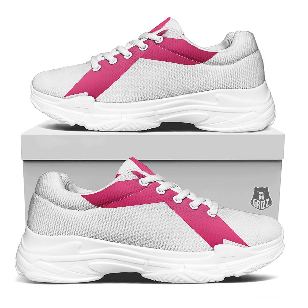 Breast Cancer White And Pink Print White Chunky Shoes-grizzshop