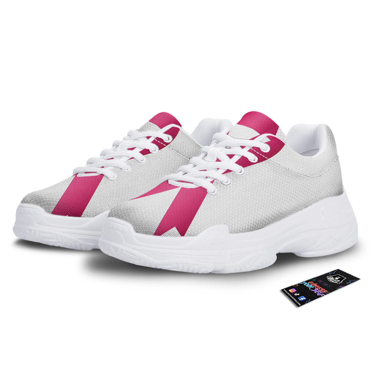 Breast Cancer White And Pink Print White Chunky Shoes-grizzshop