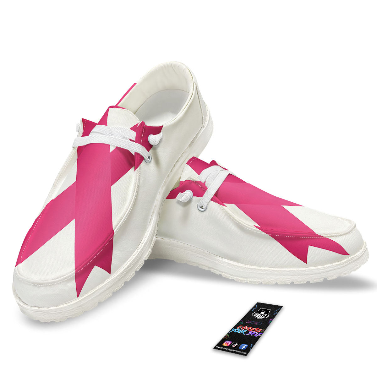 Breast Cancer White And Pink Print White Loafers-grizzshop
