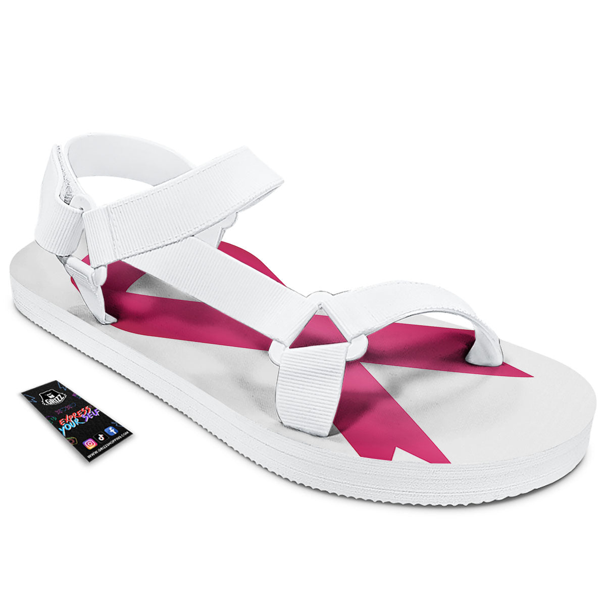 Breast Cancer White And Pink Print White Open Toe Sandals-grizzshop