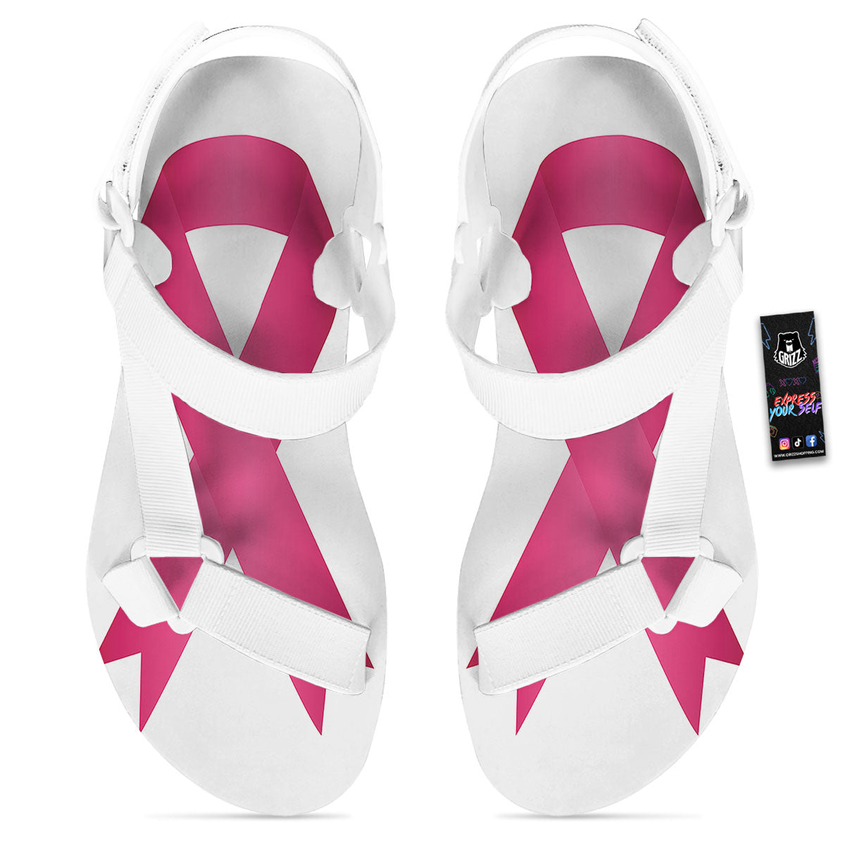 Breast Cancer White And Pink Print White Open Toe Sandals-grizzshop