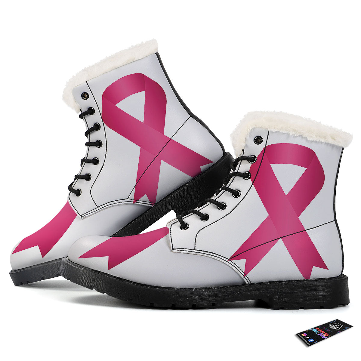 Breast Cancer White And Pink Print Winter Boots-grizzshop