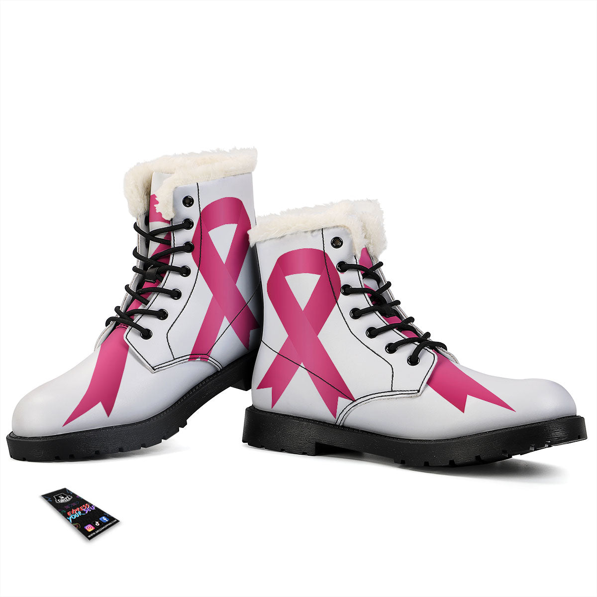 Breast Cancer White And Pink Print Winter Boots-grizzshop