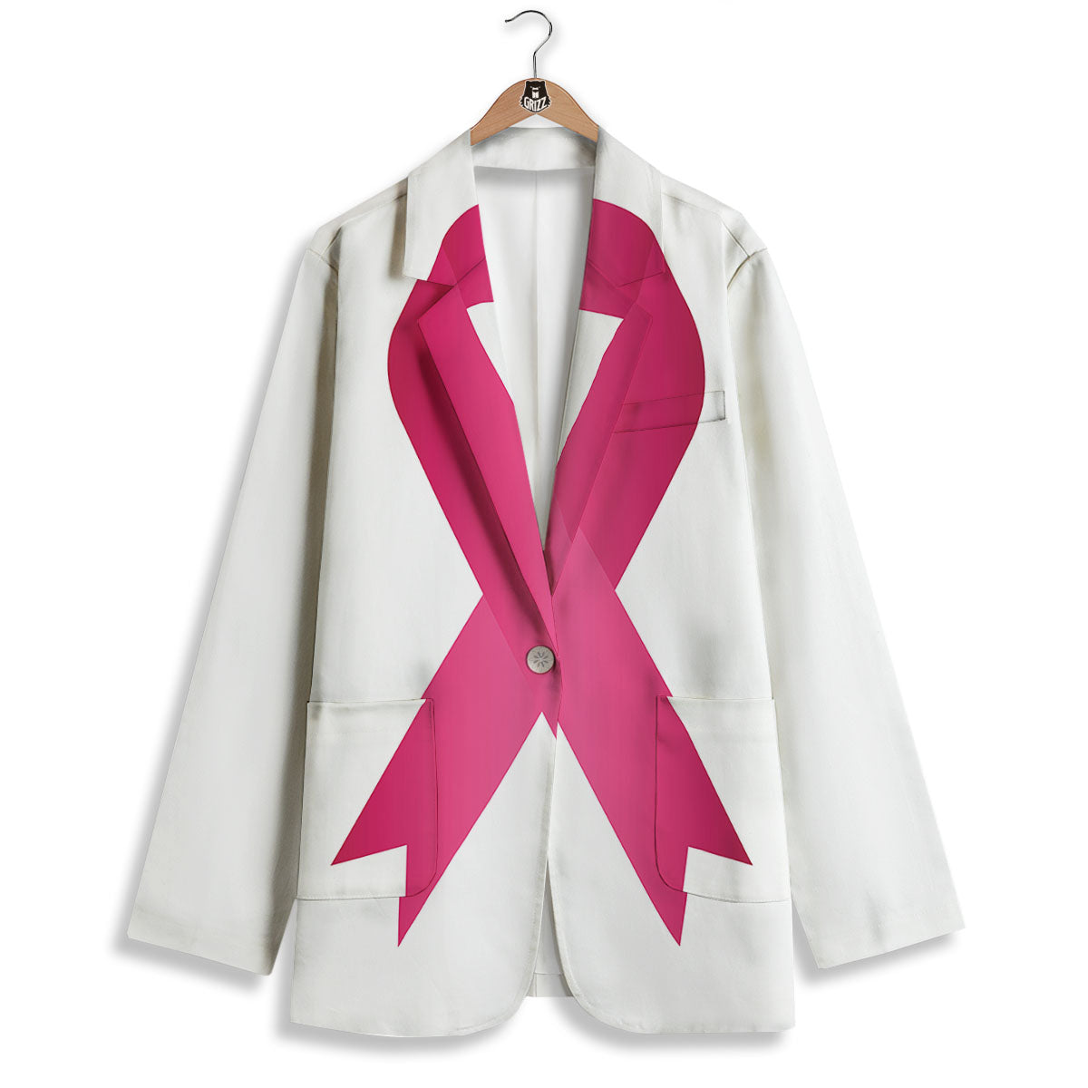 Breast Cancer White And Pink Print Women's Blazer-grizzshop