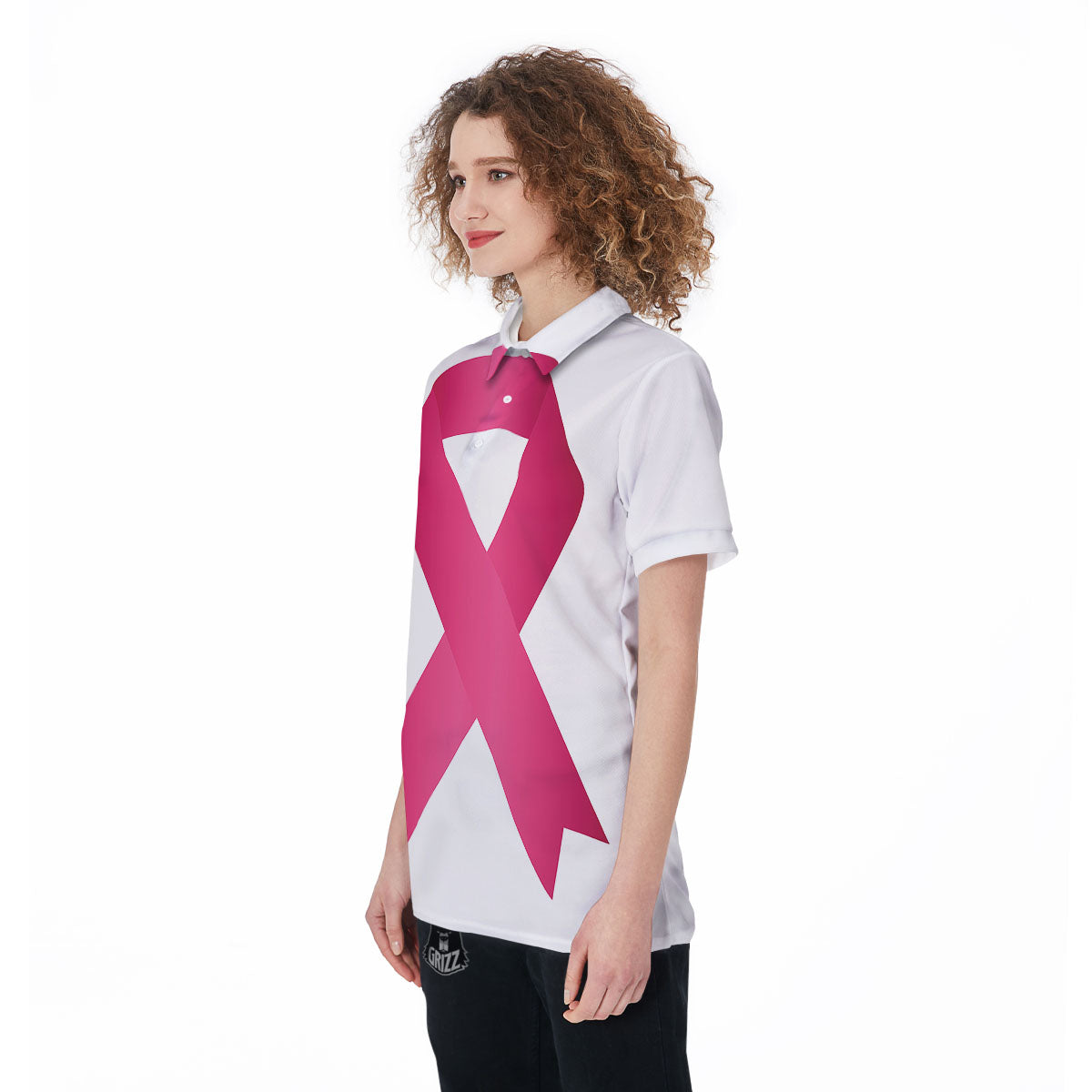 Breast Cancer White And Pink Print Women's Golf Shirts-grizzshop