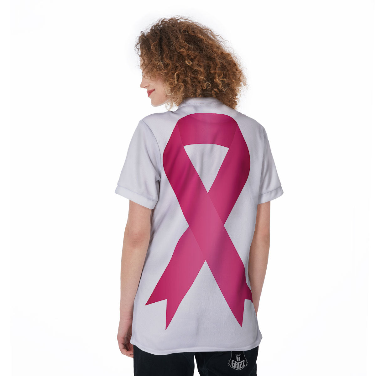 Breast Cancer White And Pink Print Women's Golf Shirts-grizzshop