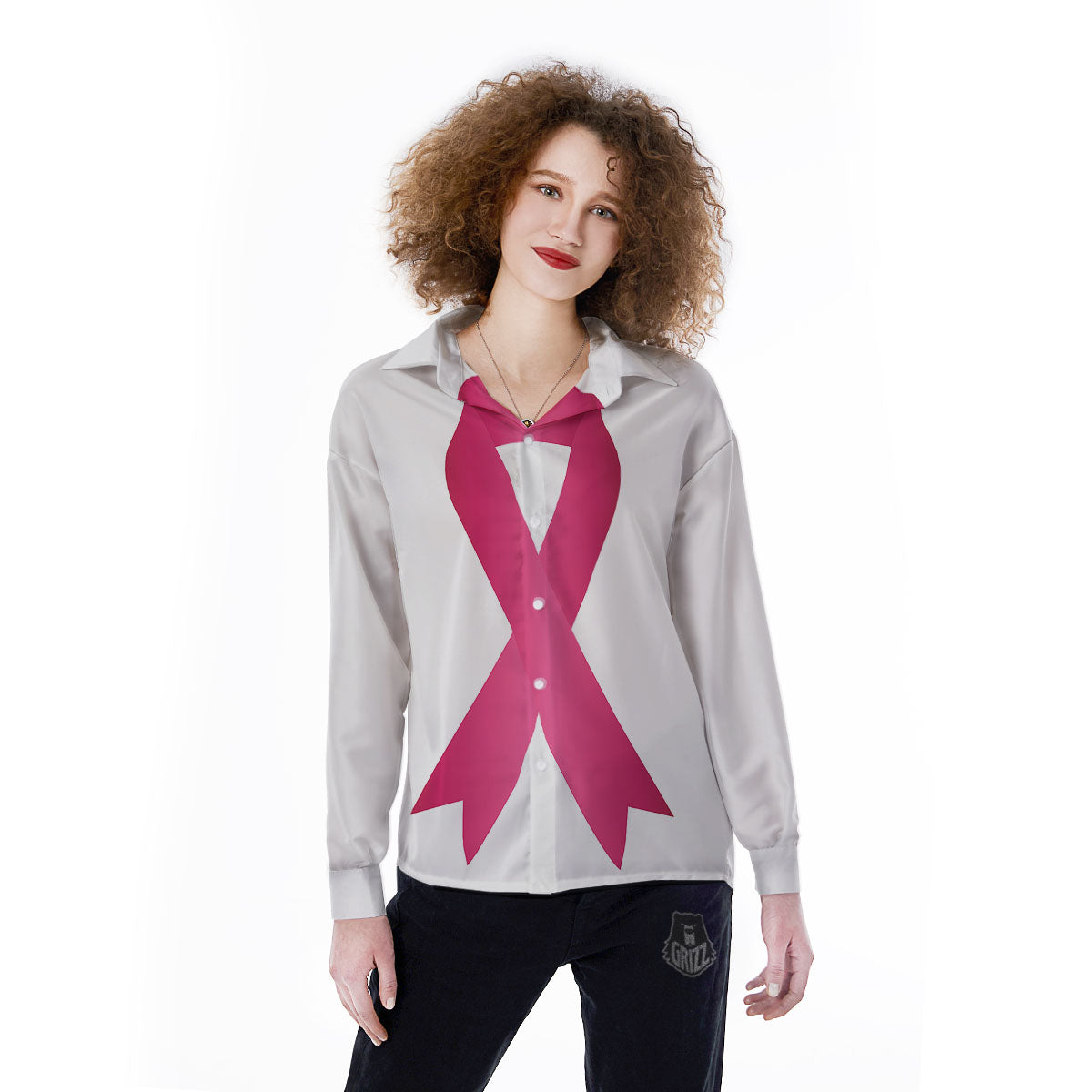 Breast Cancer White And Pink Print Women's Long Sleeve Shirts-grizzshop