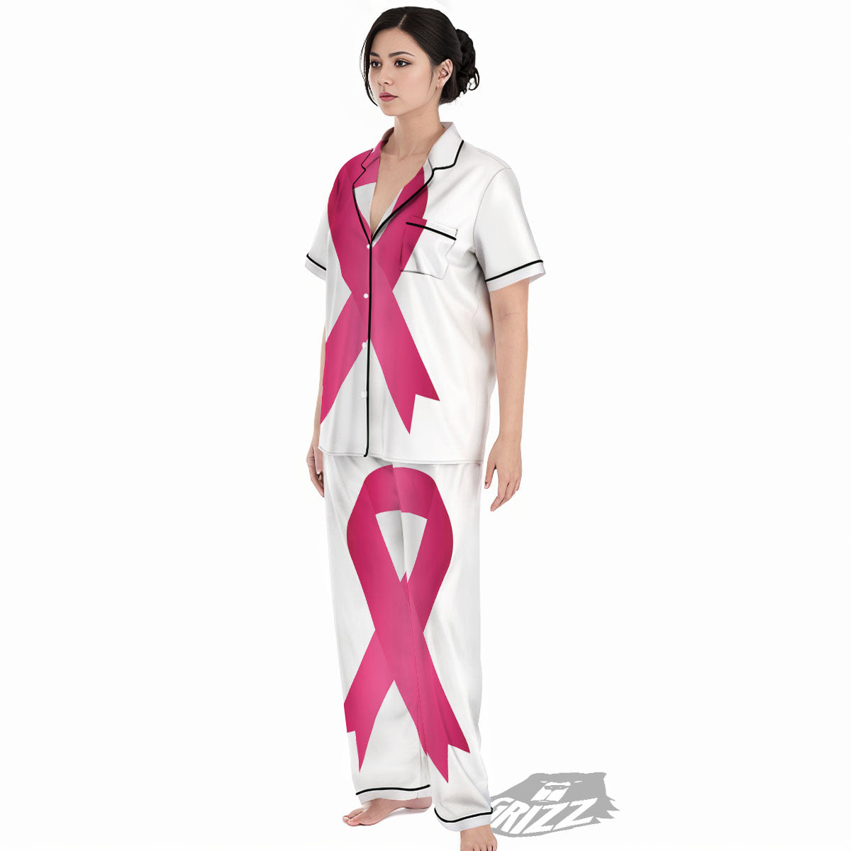 Breast Cancer White And Pink Print Women's Pajamas Set-grizzshop