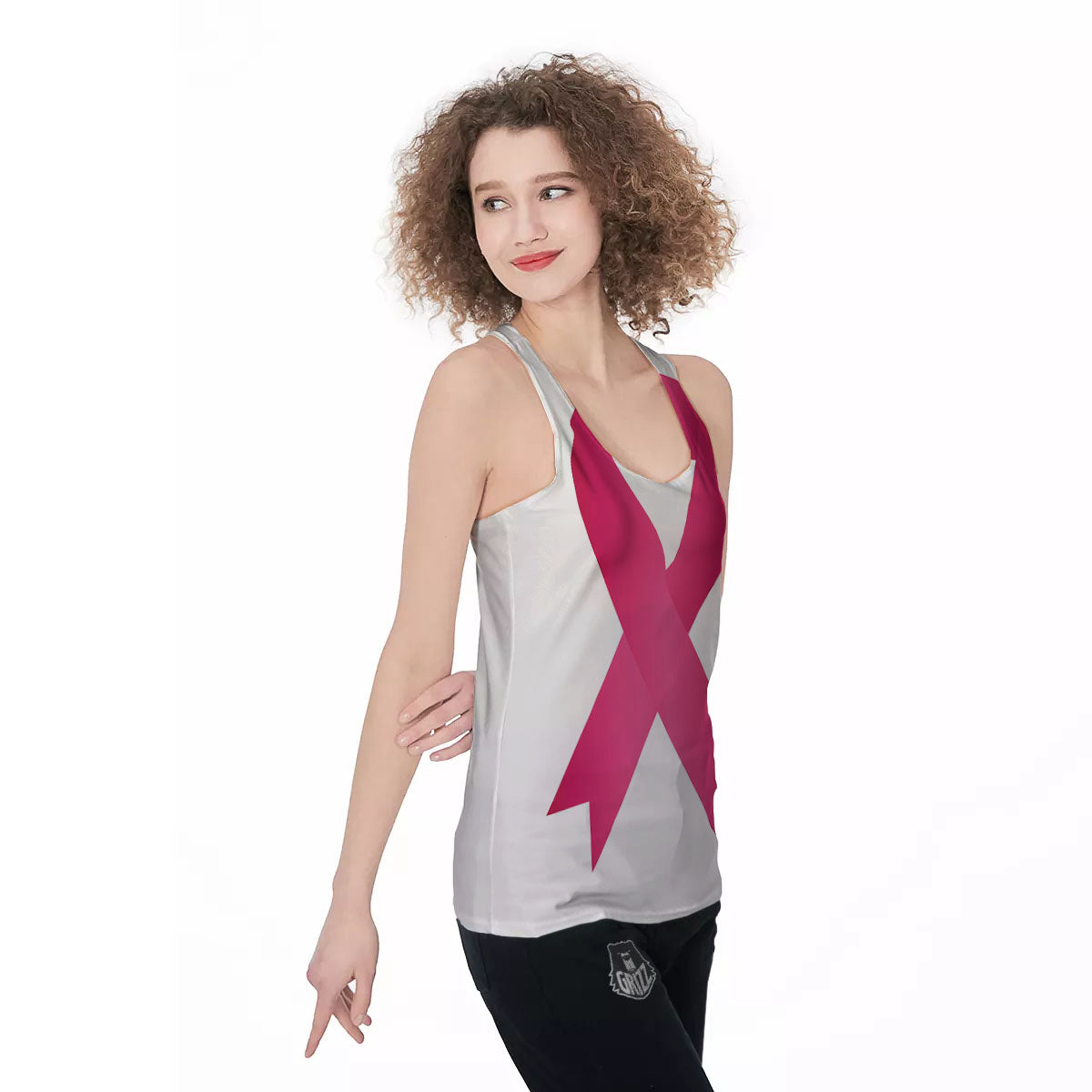 Breast Cancer White And Pink Print Women's Racerback Tank Top-grizzshop