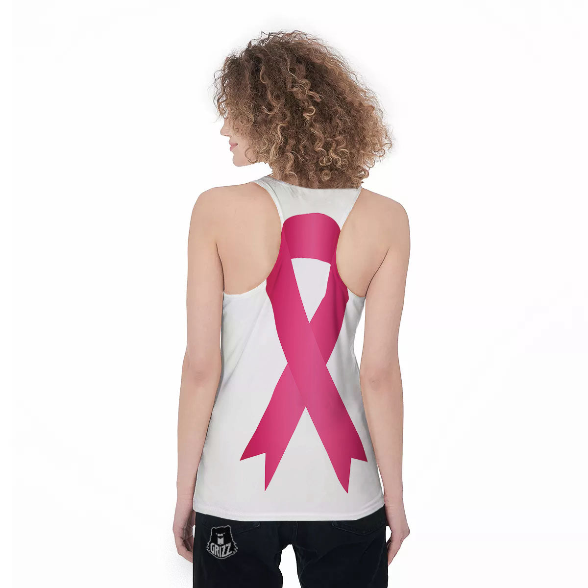 Breast Cancer White And Pink Print Women's Racerback Tank Top-grizzshop