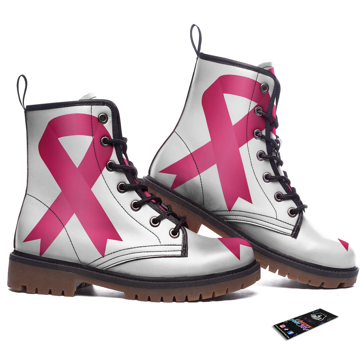 Breast Cancer White And Pink Print Work Boots-grizzshop