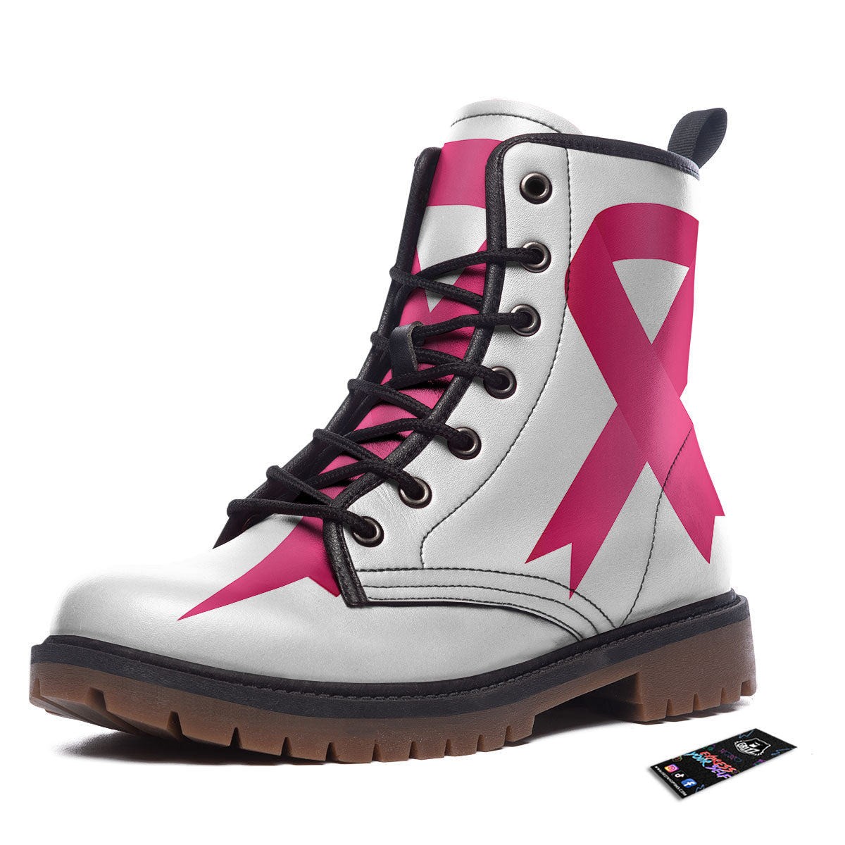 Breast Cancer White And Pink Print Work Boots-grizzshop
