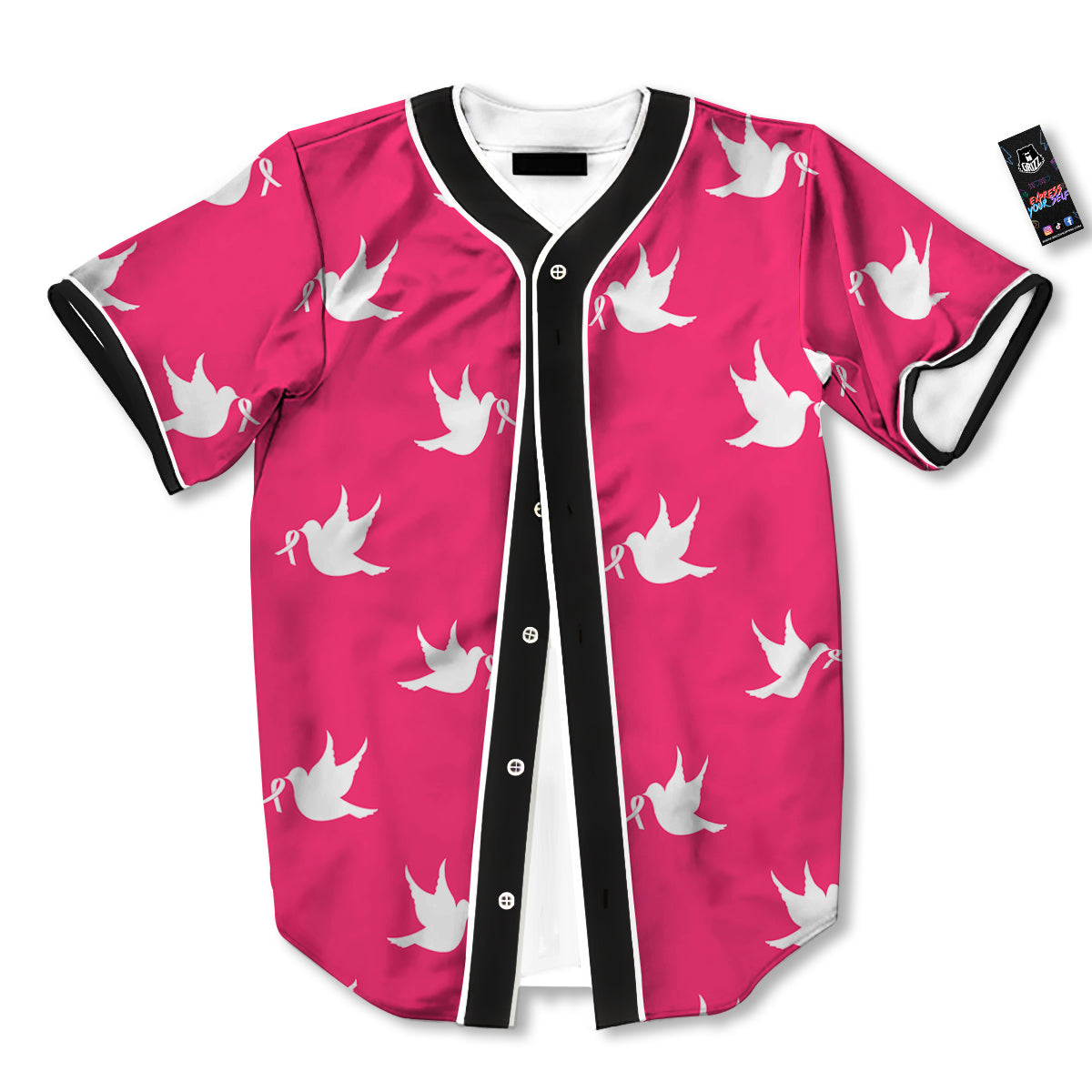 Breast Cancer White Dove Print Pattern Baseball Jersey-grizzshop
