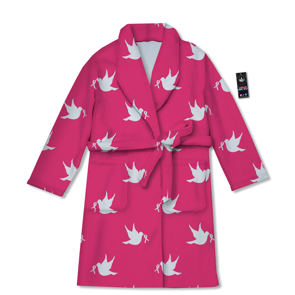 Breast Cancer White Dove Print Pattern Bathrobe-grizzshop