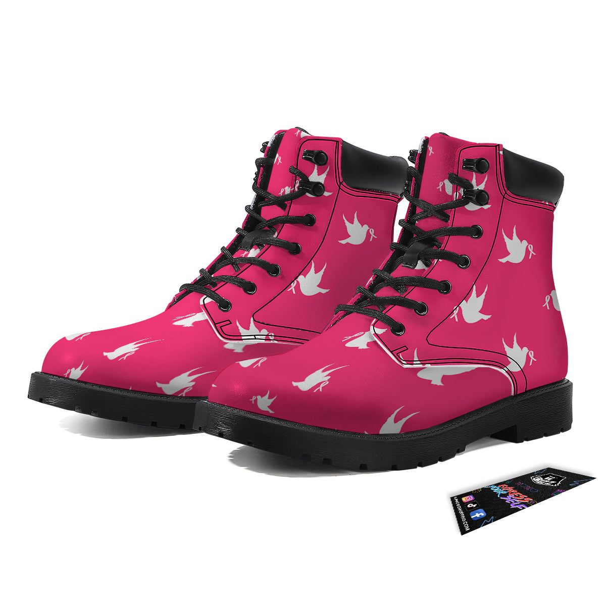 Breast Cancer White Dove Print Pattern Boots-grizzshop