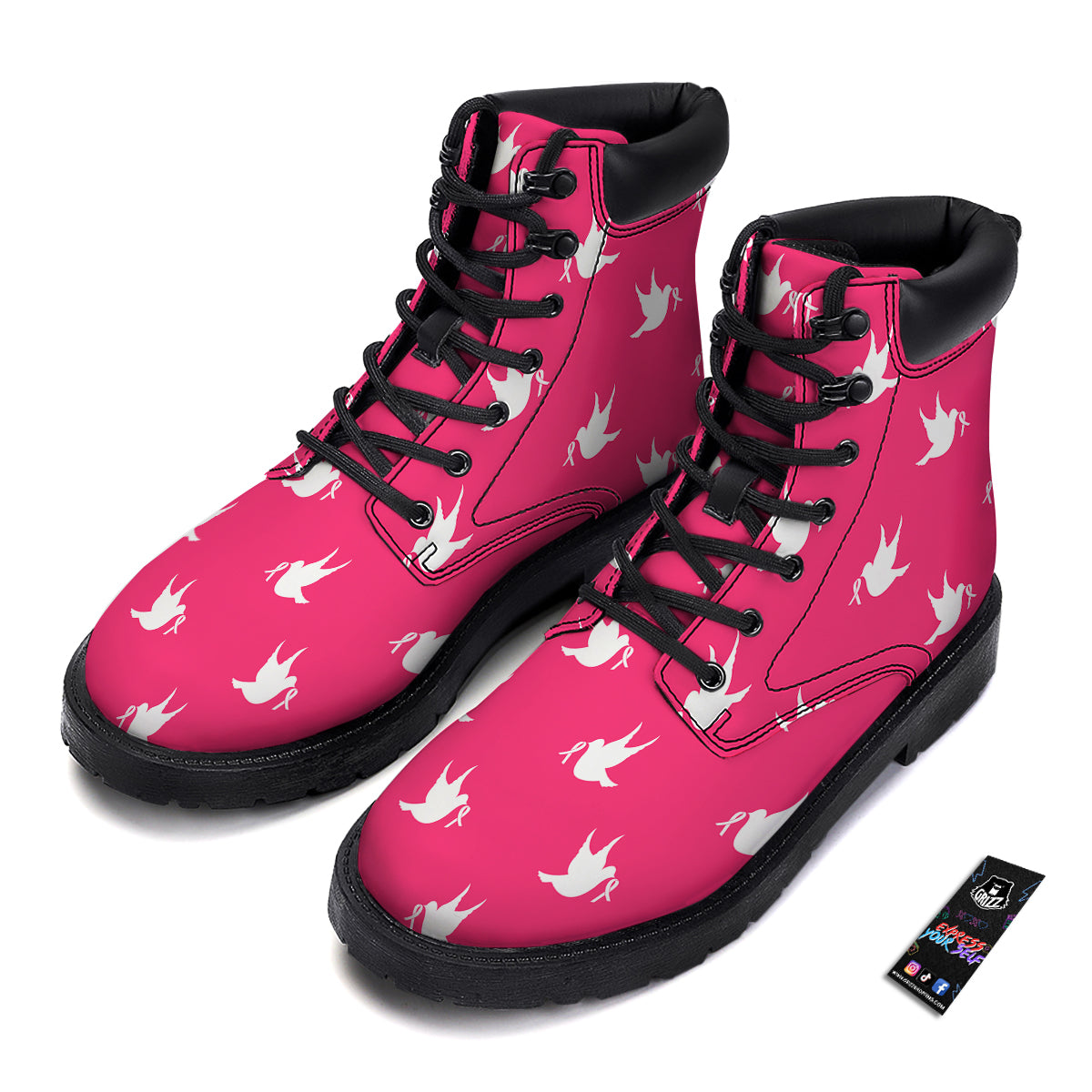Breast Cancer White Dove Print Pattern Boots-grizzshop