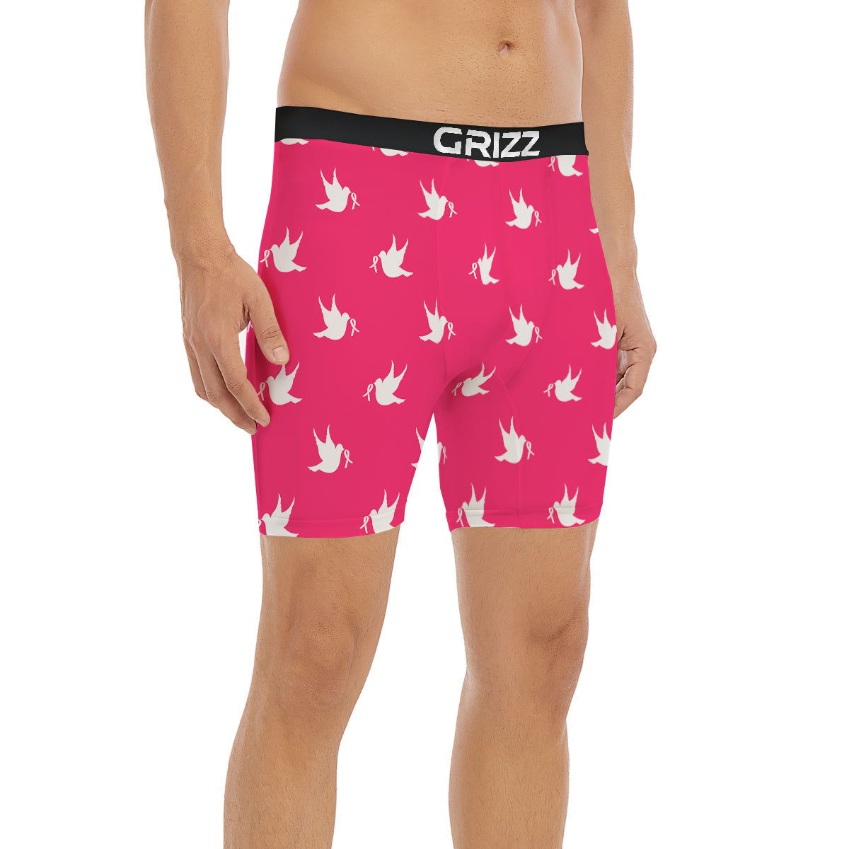 Breast Cancer White Dove Print Pattern Boxer Briefs-grizzshop