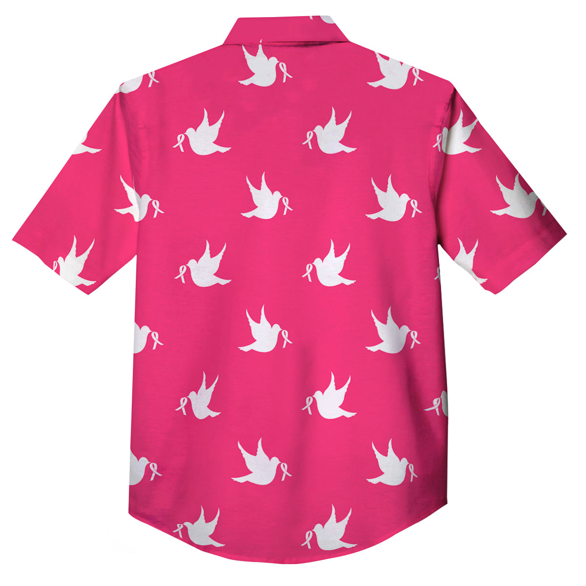 Breast Cancer White Dove Print Pattern Button Up Shirt-grizzshop