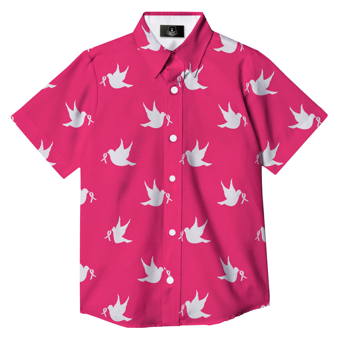 Breast Cancer White Dove Print Pattern Button Up Shirt-grizzshop