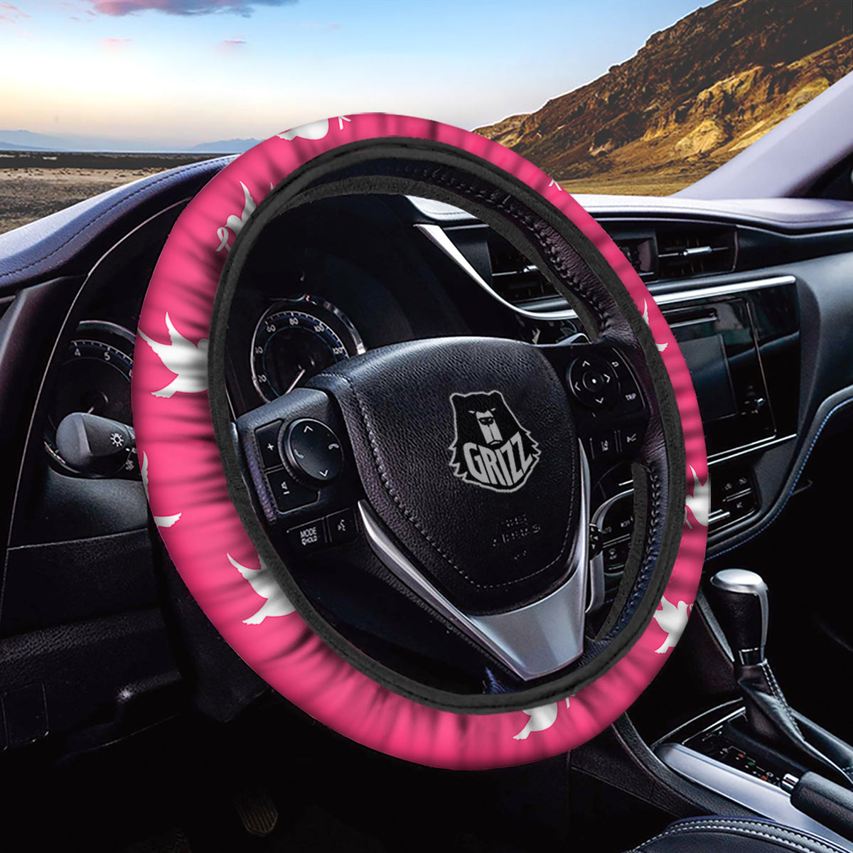 Breast Cancer White Dove Print Pattern Car Steering Wheel Cover-grizzshop