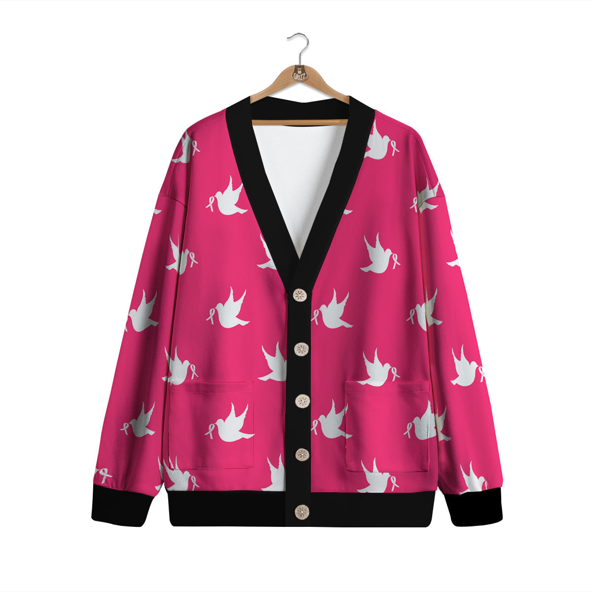 Breast Cancer White Dove Print Pattern Cardigan-grizzshop