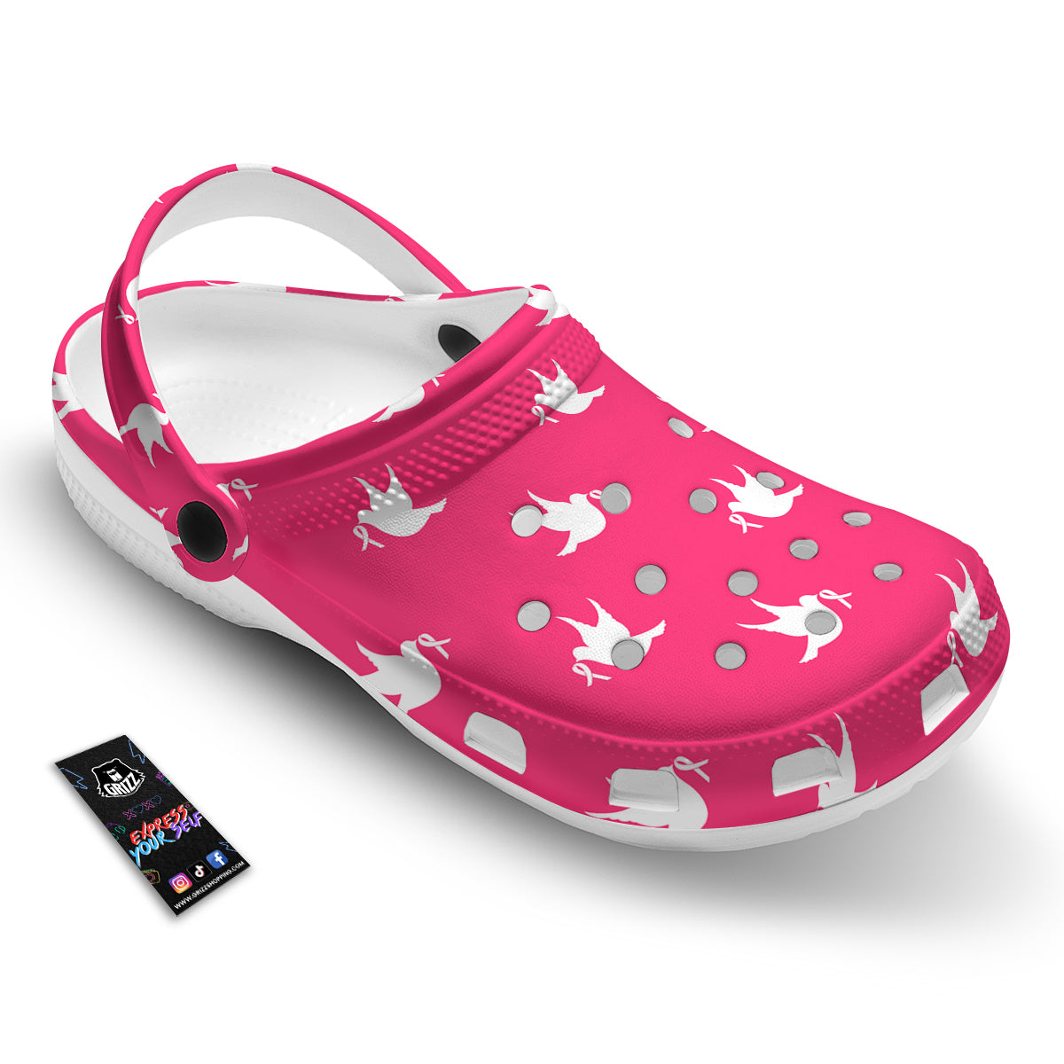 Breast Cancer White Dove Print Pattern Clog-grizzshop
