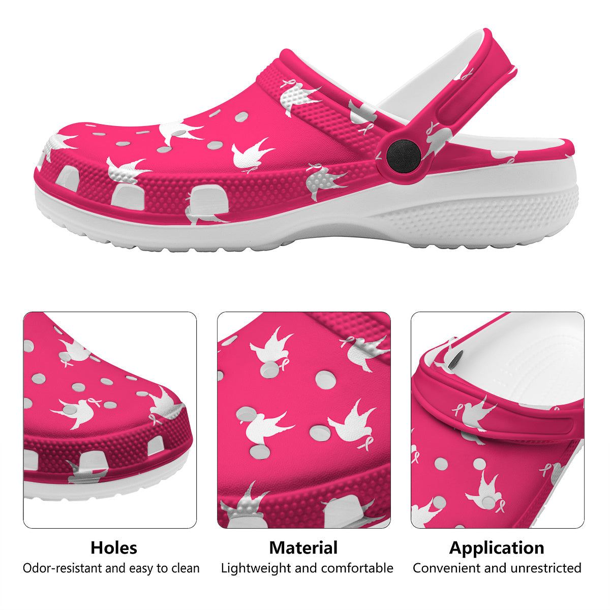 Breast Cancer White Dove Print Pattern Clog-grizzshop