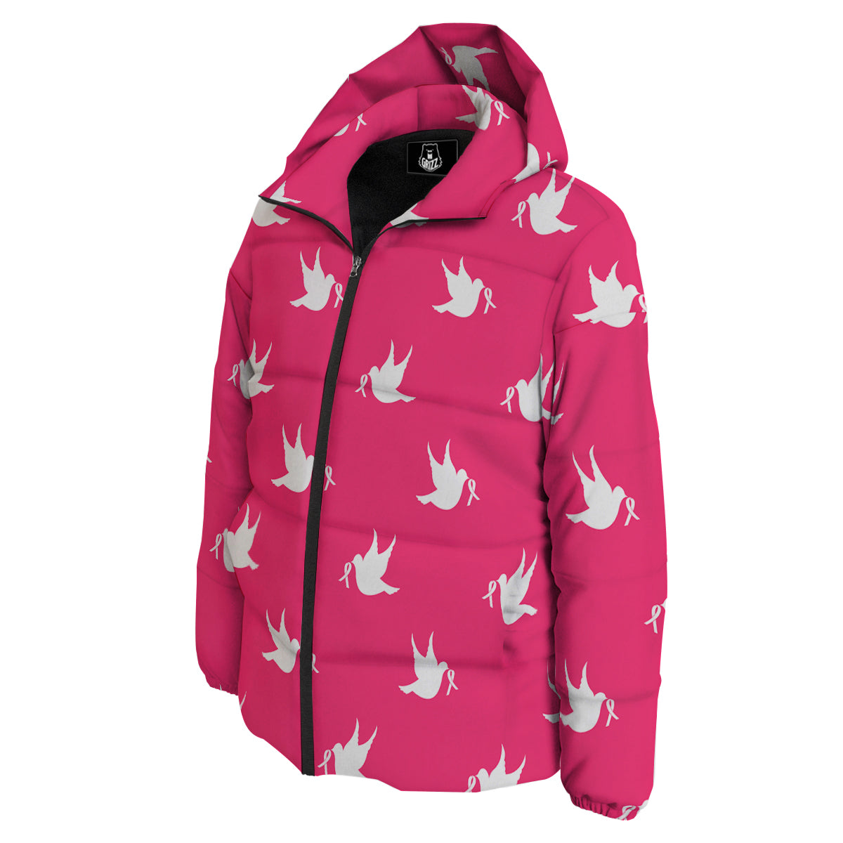 Breast Cancer White Dove Print Pattern Down Jacket-grizzshop
