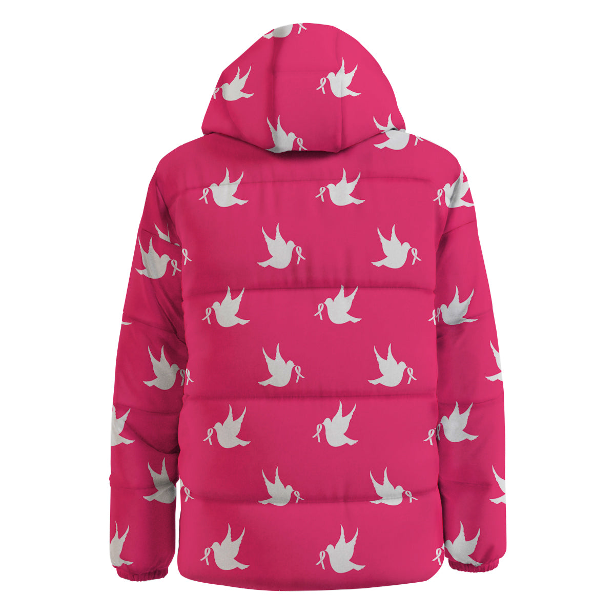 Breast Cancer White Dove Print Pattern Down Jacket-grizzshop