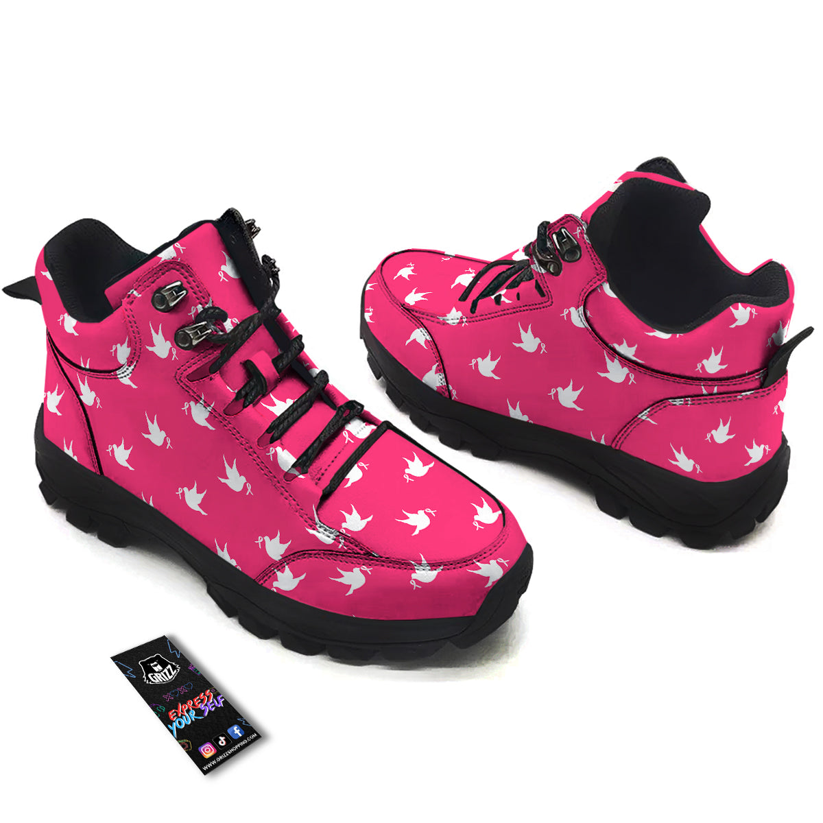 Breast Cancer White Dove Print Pattern Hiking Shoes-grizzshop