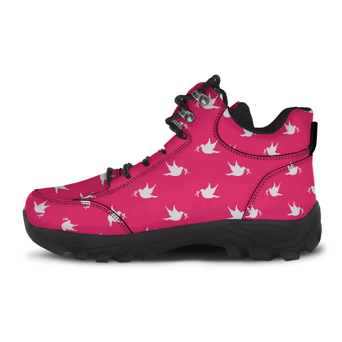 Breast Cancer White Dove Print Pattern Hiking Shoes-grizzshop