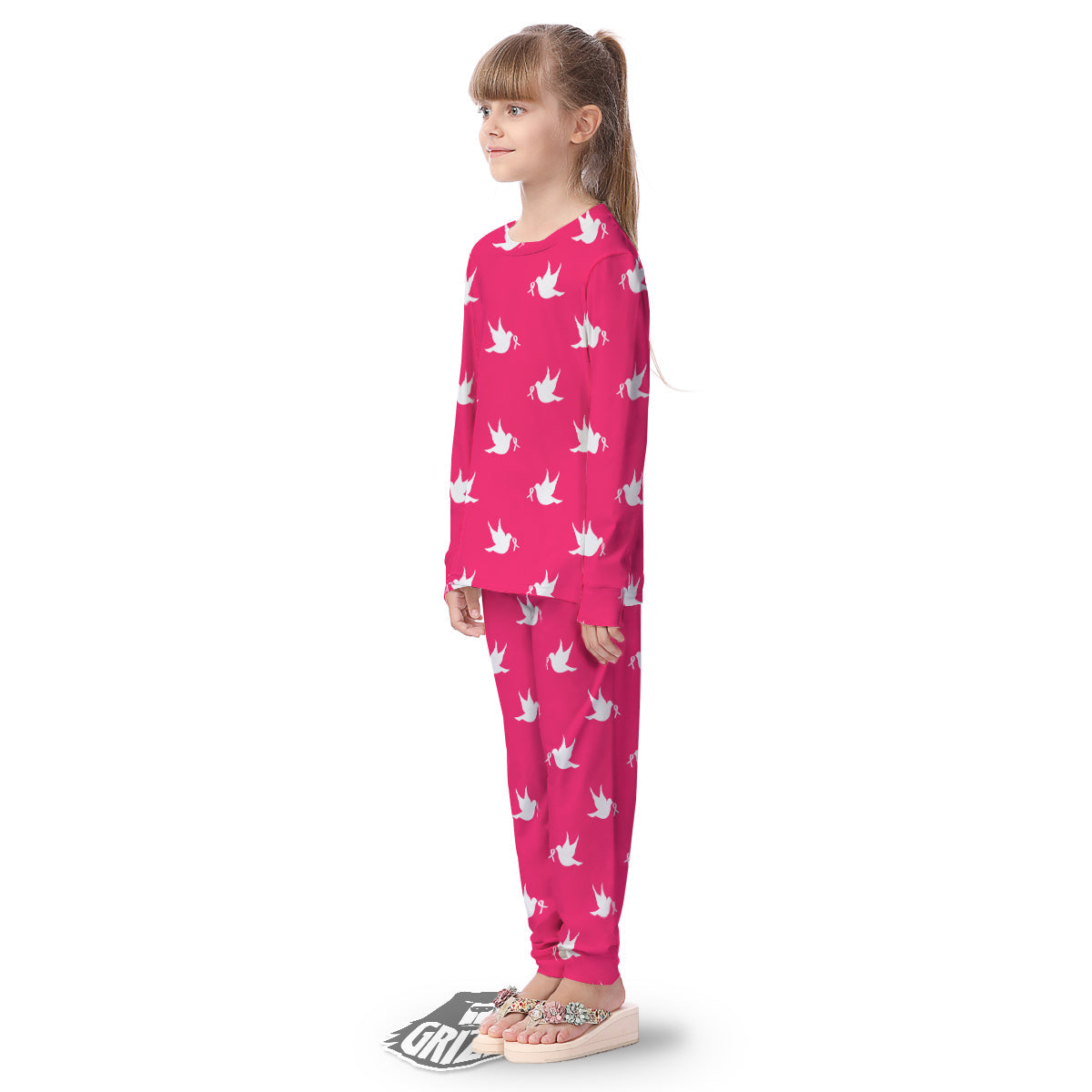 Breast Cancer White Dove Print Pattern Kid's Pajamas-grizzshop