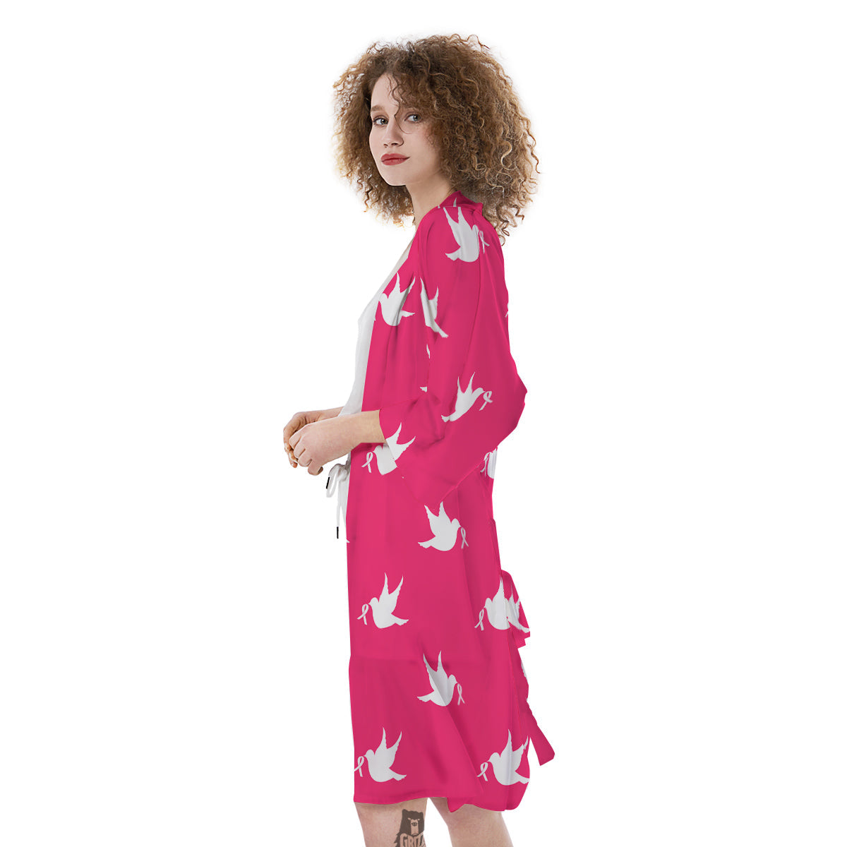 Breast Cancer White Dove Print Pattern Kimono-grizzshop