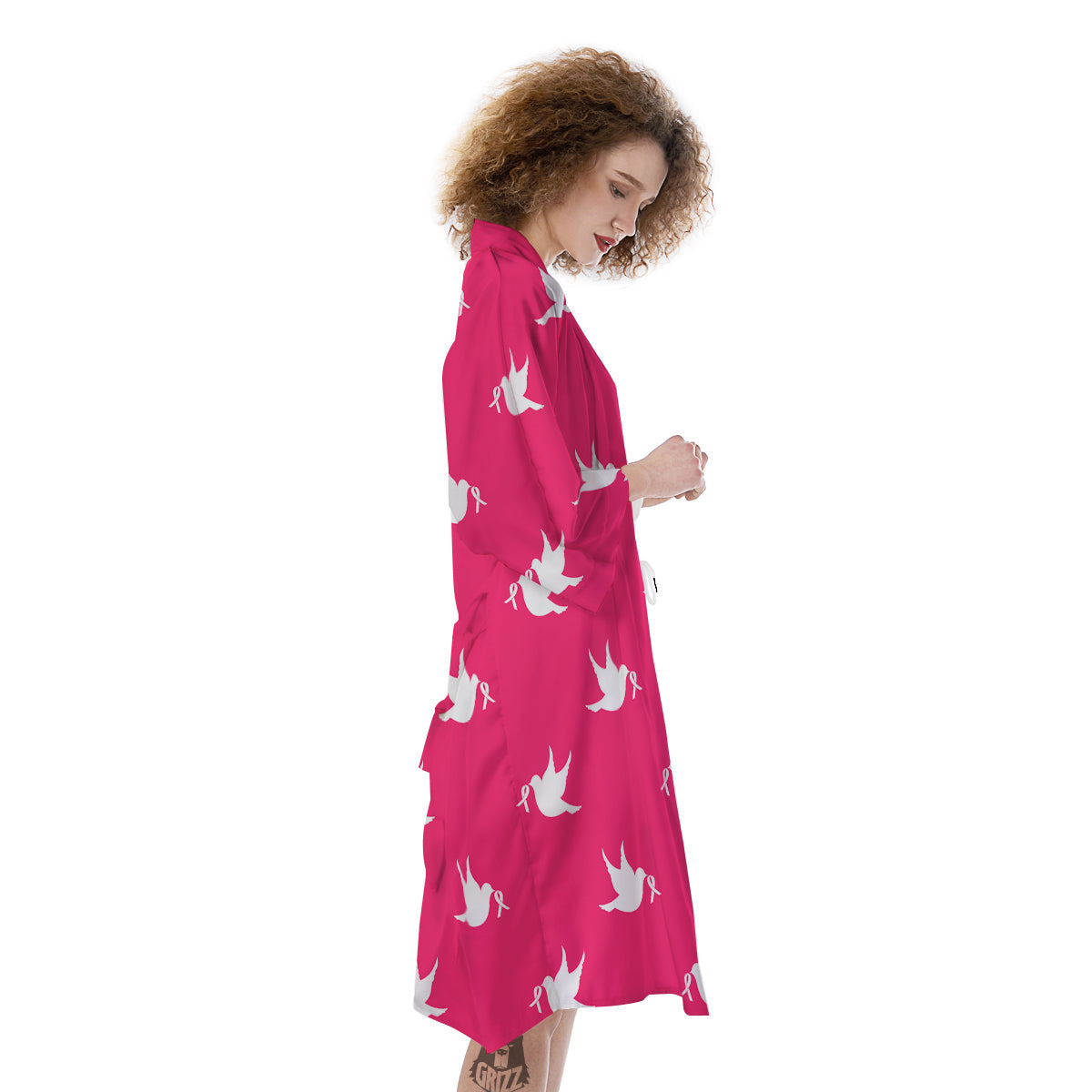 Breast Cancer White Dove Print Pattern Kimono-grizzshop