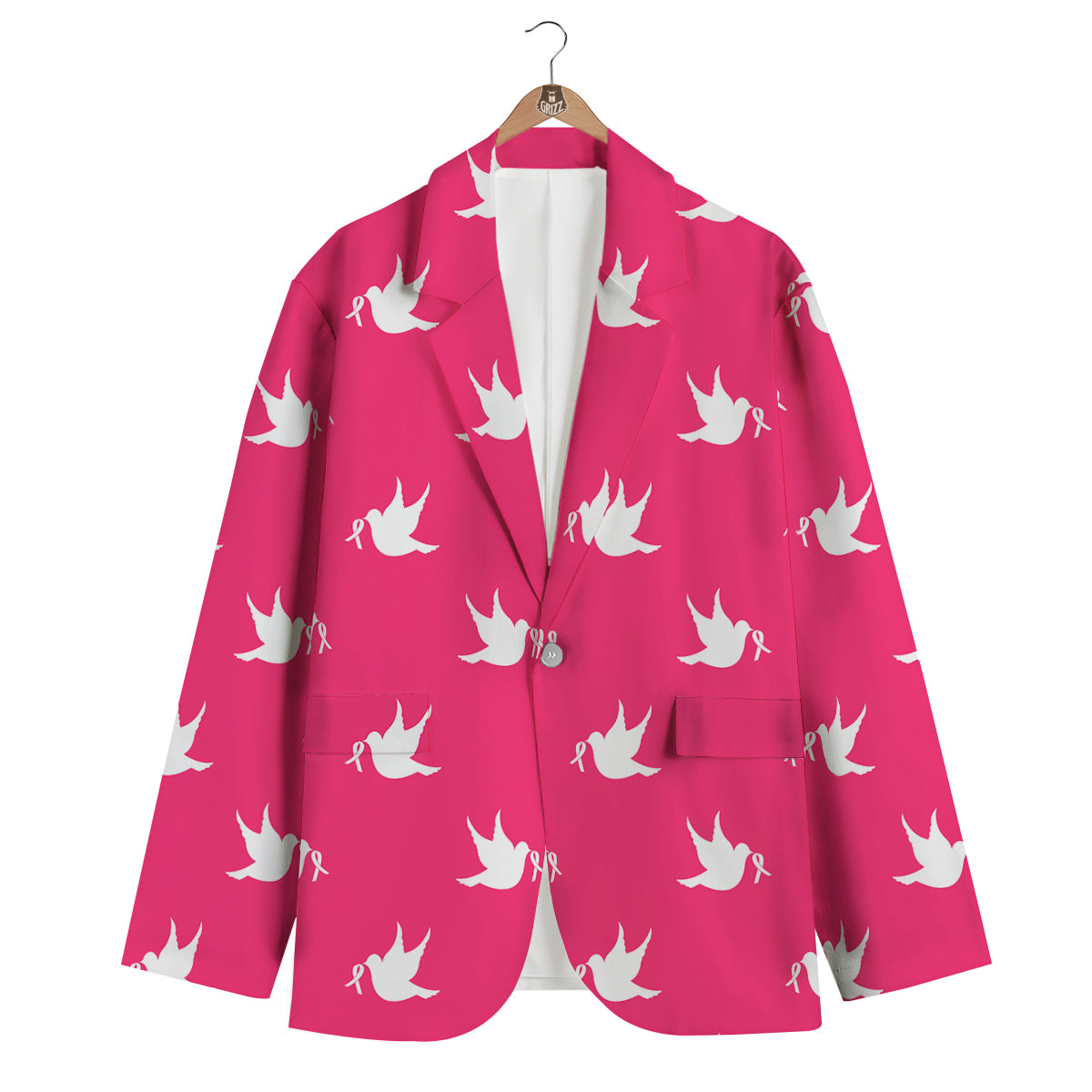 Breast Cancer White Dove Print Pattern Men's Blazer-grizzshop