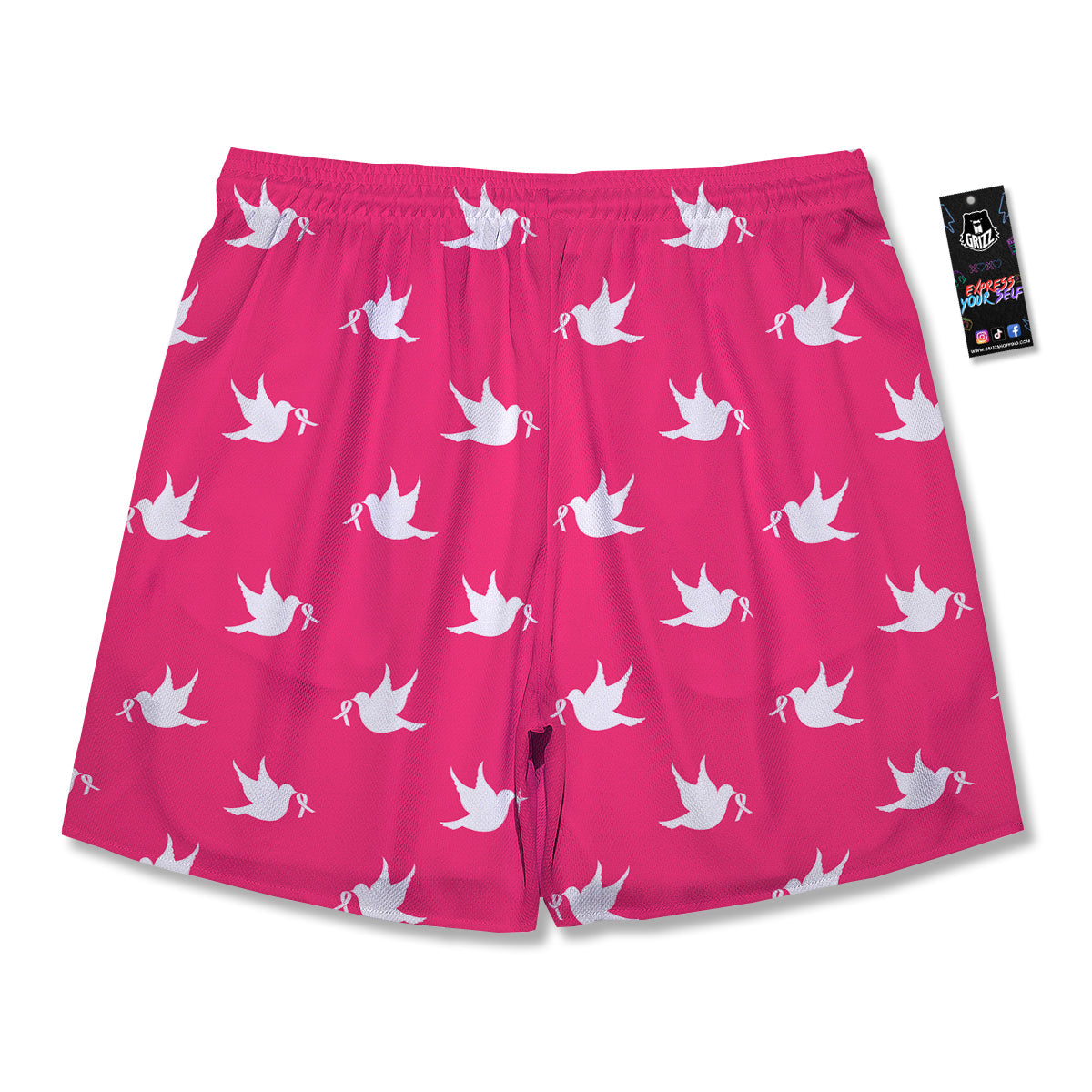 Breast Cancer White Dove Print Pattern Men's Running Shorts-grizzshop
