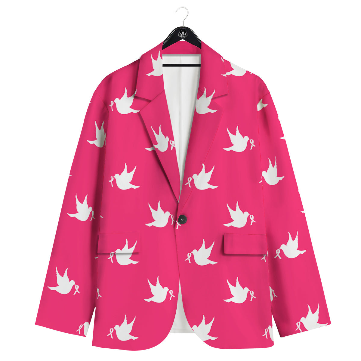 Breast Cancer White Dove Print Pattern Men's Sport Coat-grizzshop
