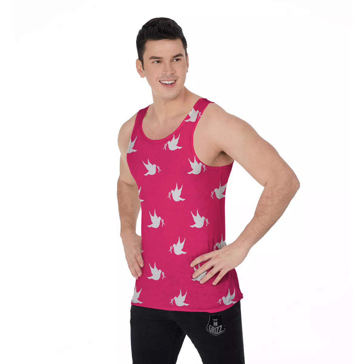 Breast Cancer White Dove Print Pattern Men's Tank Top-grizzshop
