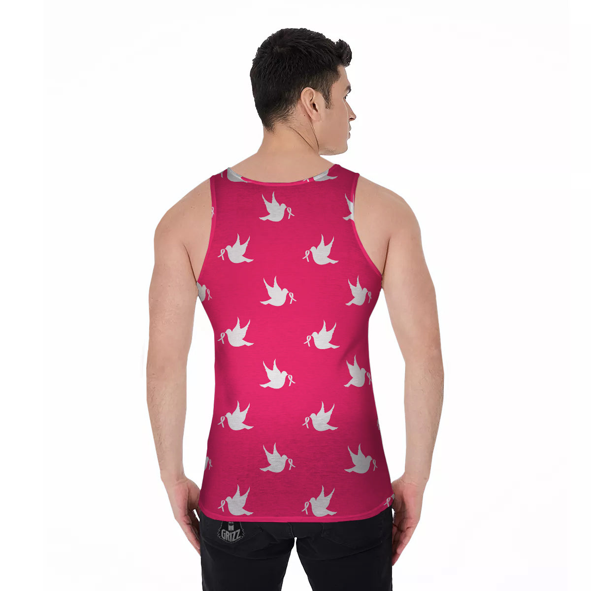 Breast Cancer White Dove Print Pattern Men's Tank Top-grizzshop