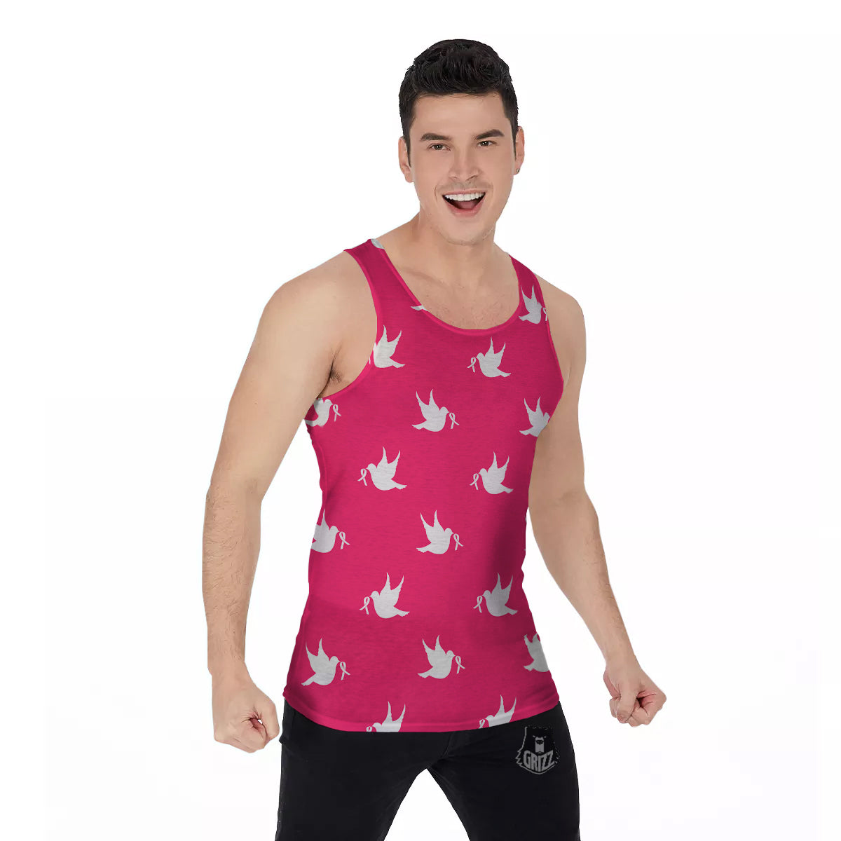 Breast Cancer White Dove Print Pattern Men's Tank Top-grizzshop