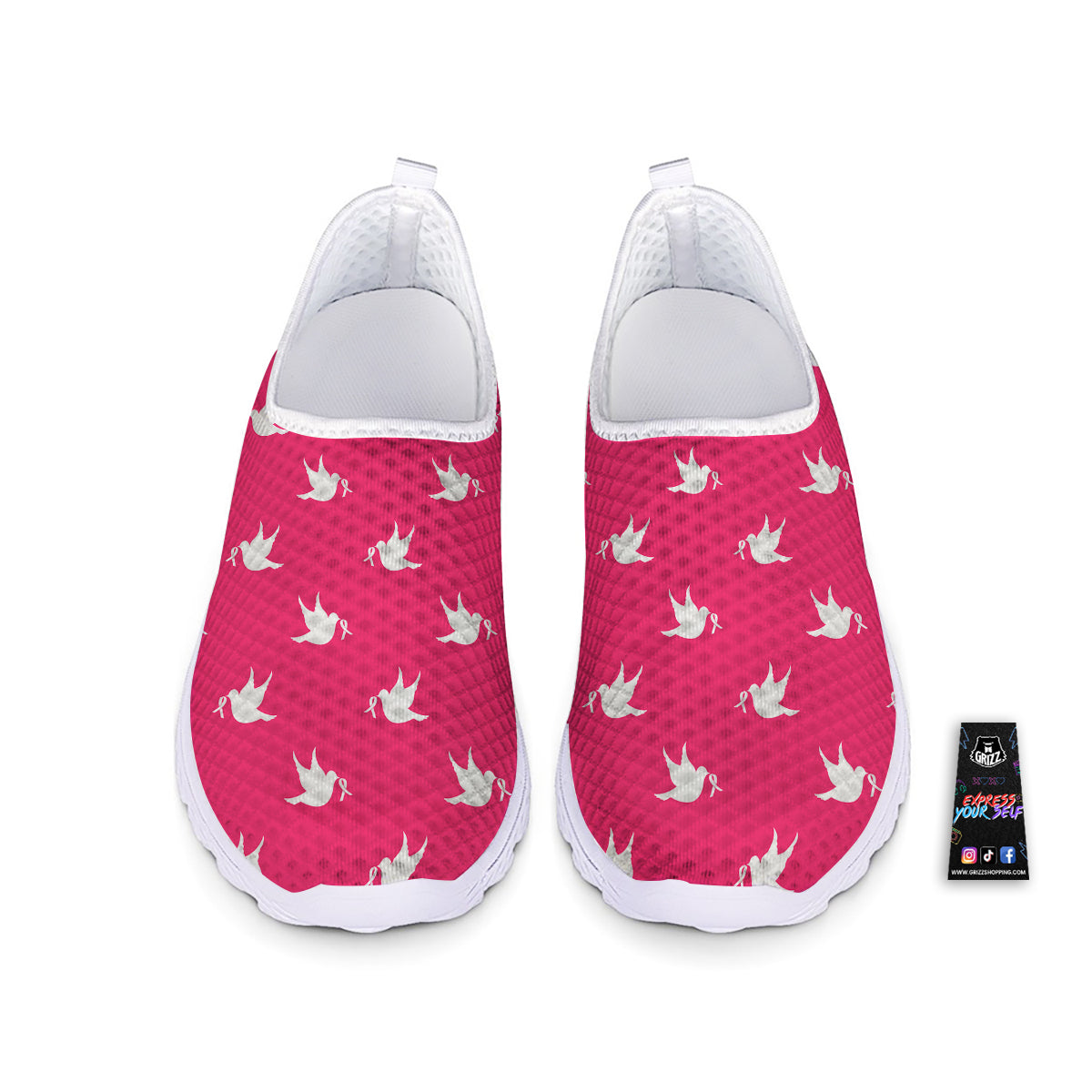 Breast Cancer White Dove Print Pattern Nurse Shoes-grizzshop
