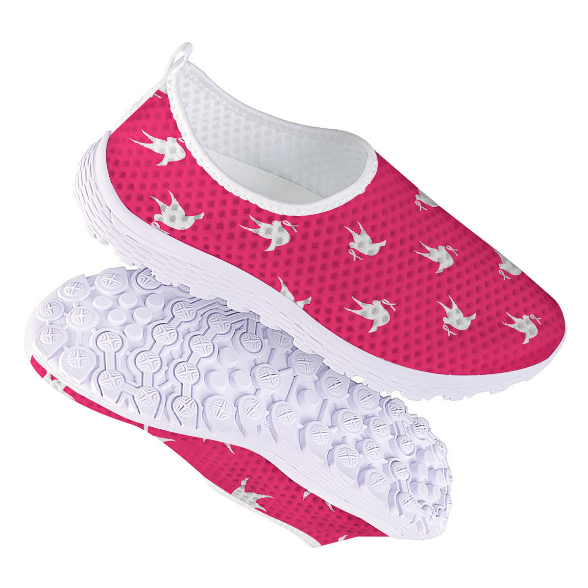 Breast Cancer White Dove Print Pattern Nurse Shoes-grizzshop